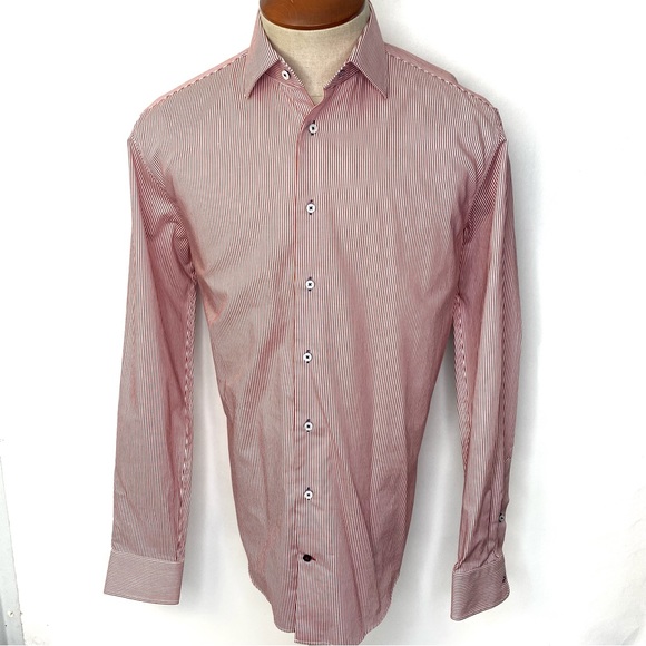 Tommy Hilfiger Men’s Fitted Striped Long Sleeve Button Down Dress Shirt Large - Picture 2 of 12